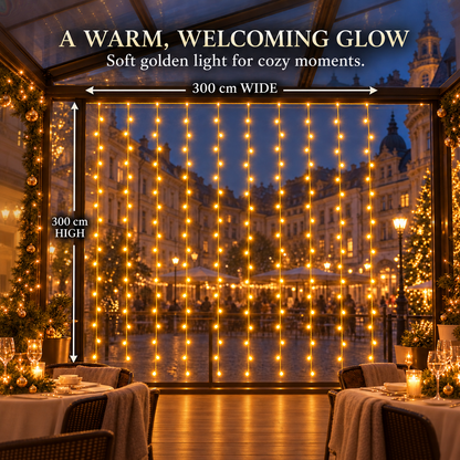 Vianočná inštalácia LED svetelnej záclony, teplé svetlo, 300 x 300 cm, 300 LED