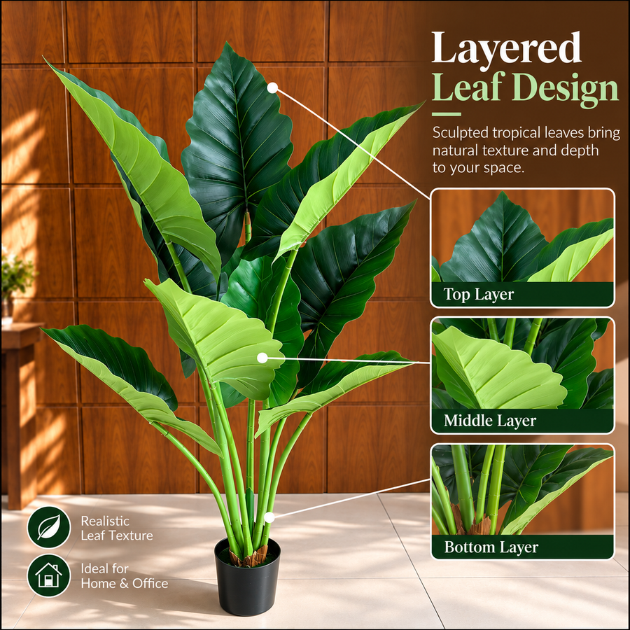 Umelá rastlina typ Alocasia, 10 listov, 120 cm, zelená