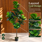 Umelá rastlina Strom Typ Ficus, 180 cm, Zelená, s črepníkom