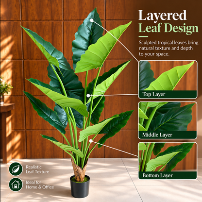 Umelá rastlina typ Alocasia, 14 listov, 170 cm, zelená