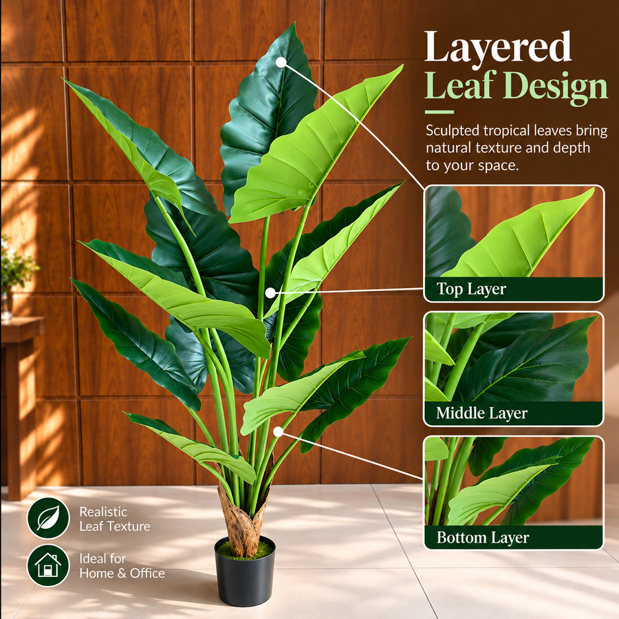 Umelá rastlina typ Alocasia, 14 listov, 170 cm, zelená