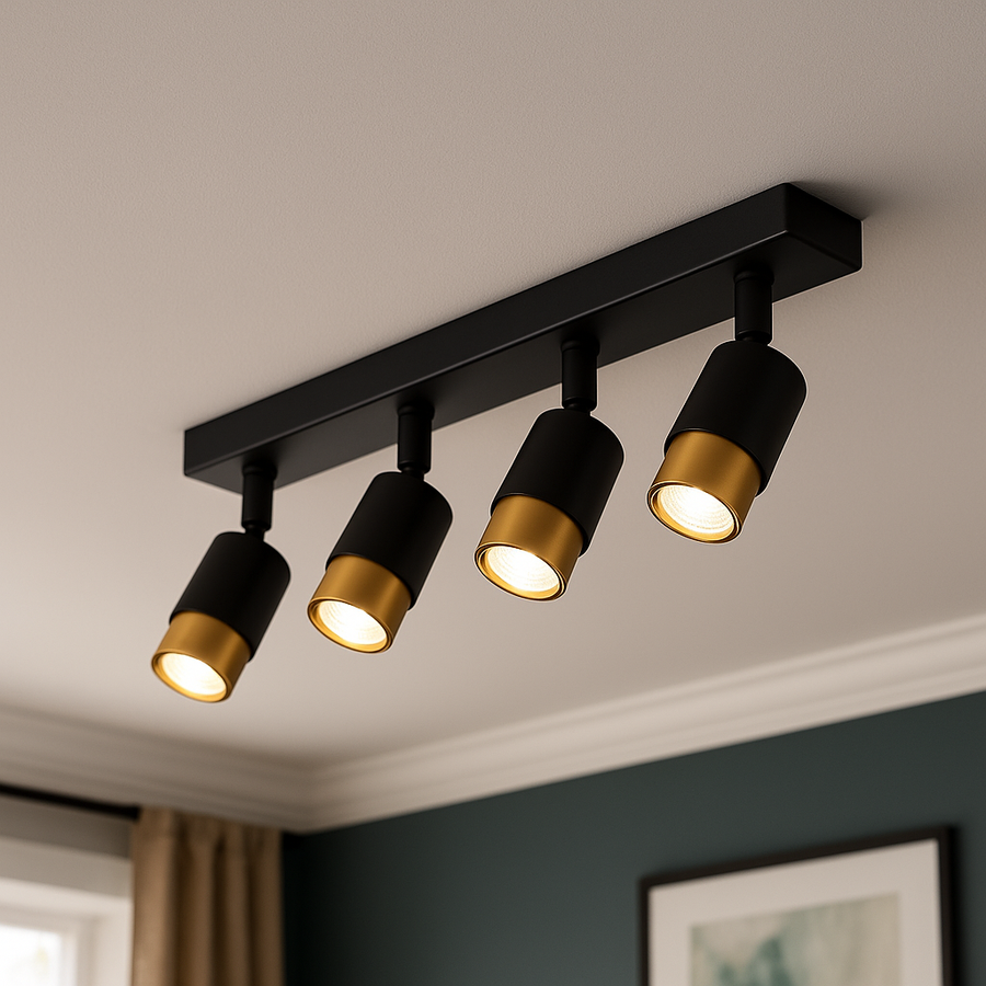 LED projektor so 4 projektormi GU10, 3000K/4000K/6000K, zlato, kov a akryl