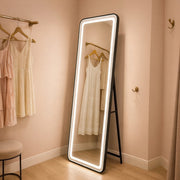 Obdĺžnikové LED zrkadlo, čierny rám, 50x160 cm, stmievateľné, studené/teplé/neutrálne svetlo, župan