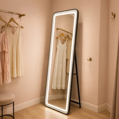 Obdĺžnikové LED zrkadlo, čierny rám, 50x160 cm, stmievateľné, studené/teplé/neutrálne svetlo, župan