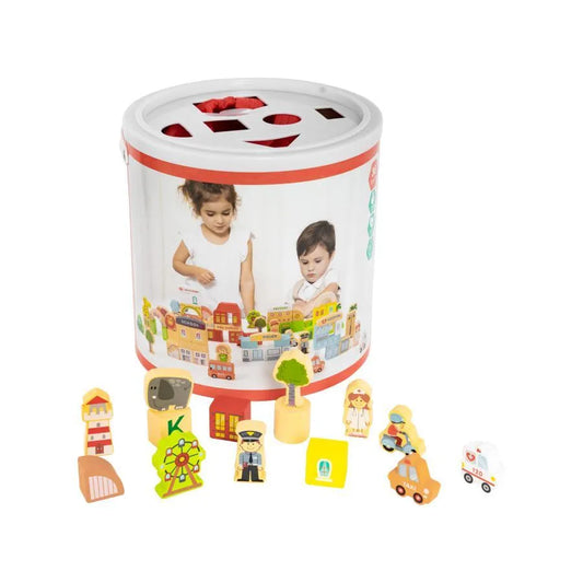 Hra puzzle na výstavbu mesta Sunrise, viacfarebné, drevo