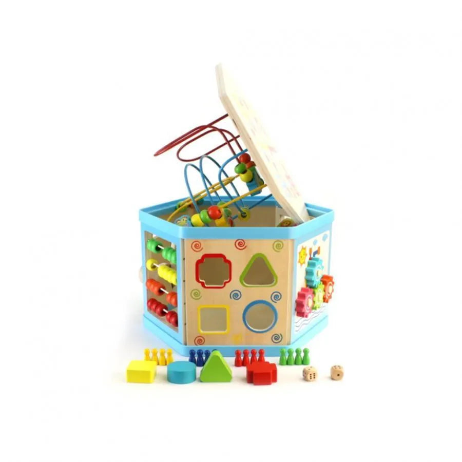 Vzdelávacie hračky Montessori Hexagonálne drevo 8 v 1, 38 cm, viacfarebné