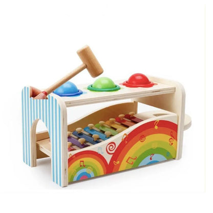 Interaktívny hračkový typ hudobnej skrinky s xylofónom a viacfarebnými loptičkami, 6 kusov, drevo