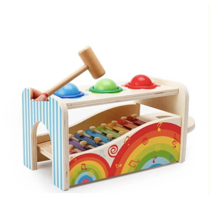 Interaktívny hračkový typ hudobnej skrinky s xylofónom a viacfarebnými loptičkami, 6 kusov, drevo