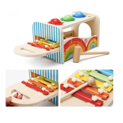 Interaktívny hračkový typ hudobnej skrinky s xylofónom a viacfarebnými loptičkami, 6 kusov, drevo