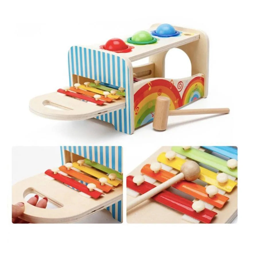 Interaktívny hračkový typ hudobnej skrinky s xylofónom a viacfarebnými loptičkami, 6 kusov, drevo