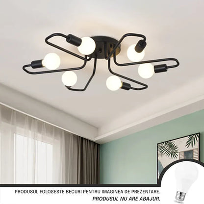 Modernistická luster Hexa 6, 6x E27, čierny, moderný dizajn