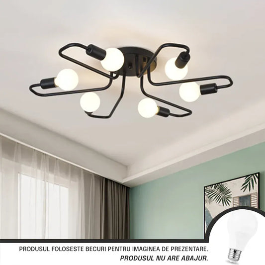 Modernistická luster Hexa 6, 6x E27, čierny, moderný dizajn