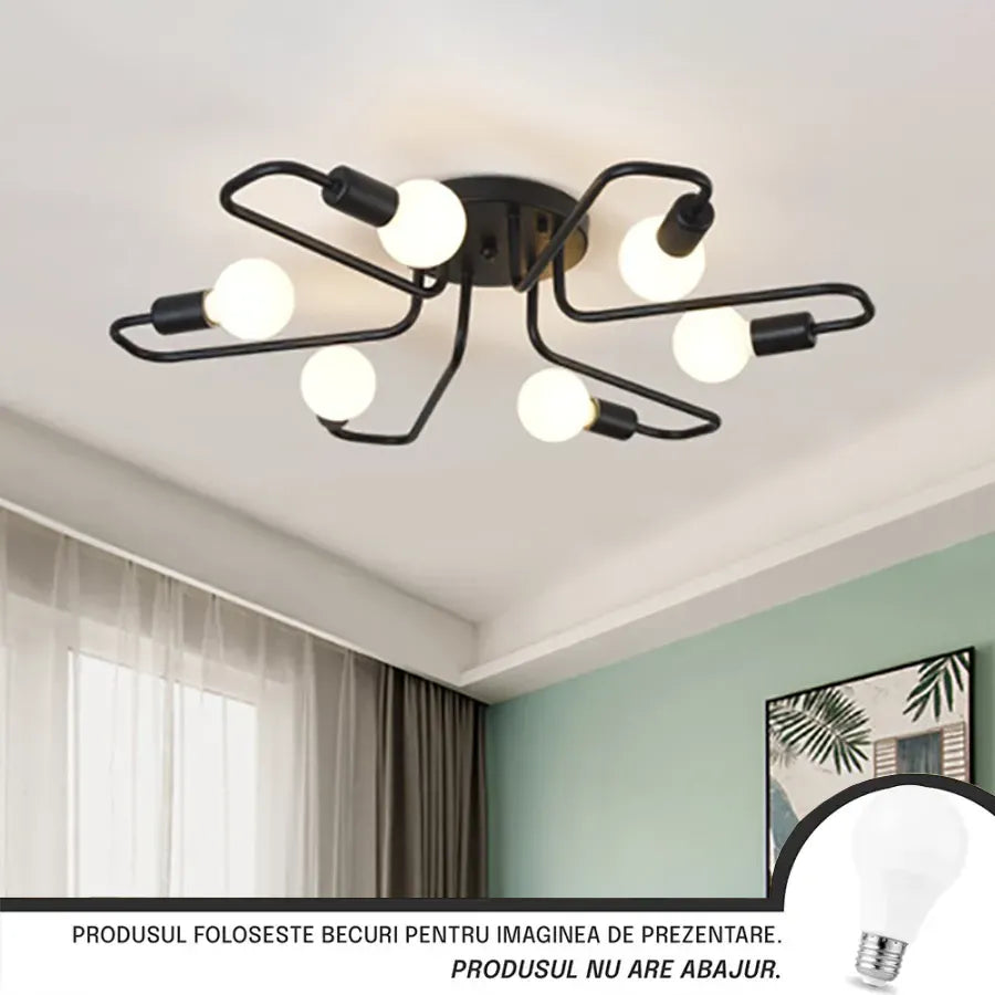 Modernistická luster Hexa 6, 6x E27, čierny, moderný dizajn
