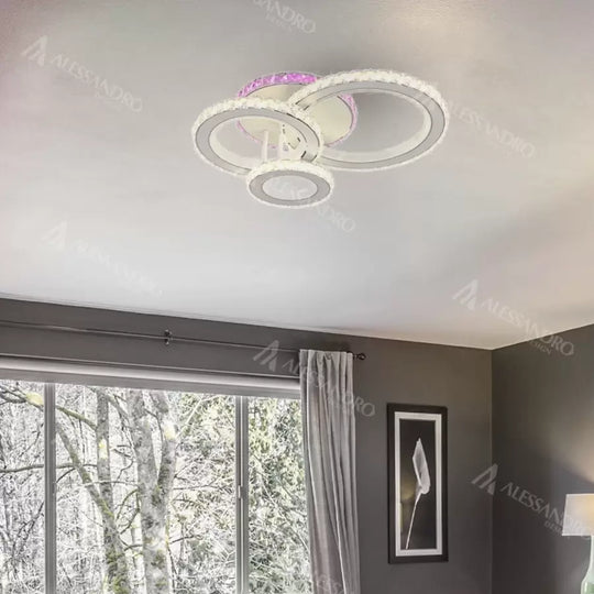 Lustra LED cu telecomanda si cristal LEOCADIA RGB 134W, 3 Cercuri, lumina Rece/Calda/Neutra, Dimabila, Alb Lustre LED Cristal Default Title Alessandro Design