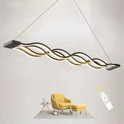 LED luster zavesený s vlnovým diaľkovým ovládaním, 100 W, nastaviteľná výška, studené/horúce/neutrálne svetlo, nestabilné, čierne