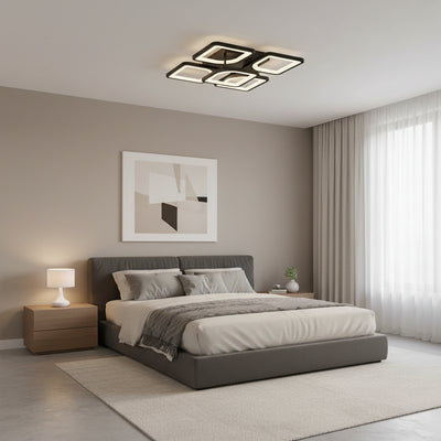 LED luster s diaľkovým ovládaním ZOE 65W, 5 štvorcov, studené/teplé/neutrálne svetlo, stmievateľné, čierny