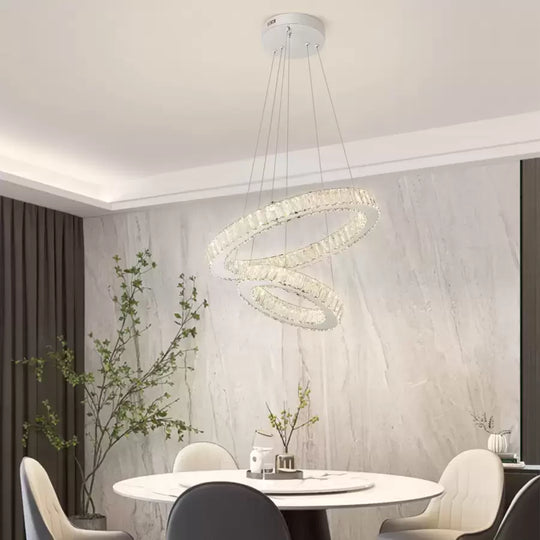 Závesný LED luster s diaľkovým ovládaním a krištáľom CANAAN 80W, 2 kruhy, studené/teplé/neutrálne svetlo, stmievateľné, lesklý chróm, nastaviteľná výška Moderné lustre Predvolený názov Alessandro Design