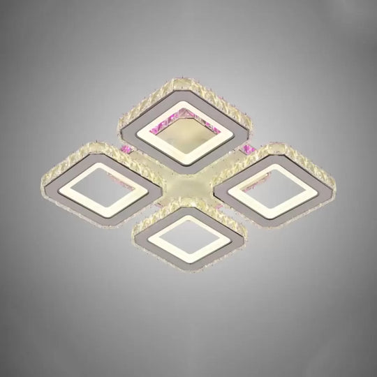 LED luster s diaľkovým ovládaním a kryštálom BLAKELY RGB 74W, 4 štvorce, studené/teplé/neutrálne svetlo, stmievateľné, biele krištáľové LED lustre Predvolený názov Alessandro Design