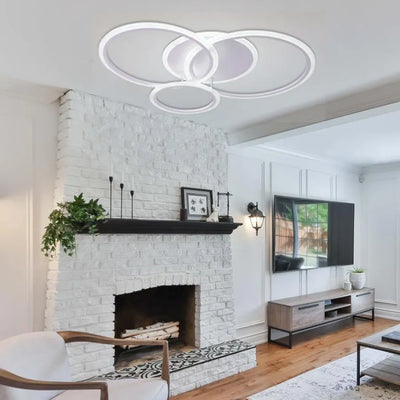 LED luster s diaľkovým ovládaním Lucy, 70 W, 4 kruhy, studené/horúce/neutrálne svetlo, nestabilné, biele
