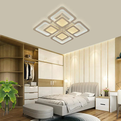 LED luster so sezamovým diaľkovým ovládaním, 77 W, 4 štvorce, studené/horúce/neutrálne svetlo, nestabilné, biele