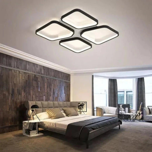 LED luster s diaľkovým ovládaním Daiki, 79 W, 4 štvorce, studené/horúce/neutrálne svetlo, nemilosrdné, čierne