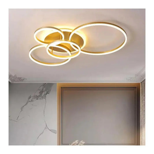 LED luster s diaľkovým ovládaním Lyra, 220 W, 4 kruhy, lúč, kefované zlato, studené/horúce/neutrálne svetlo