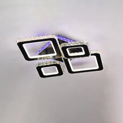 LED luster s diaľkovým ovládaním a kryštálom TERRANO RGB 162W, 4 štvorce, studené/teplé/neutrálne svetlo, stmievateľné, čierny