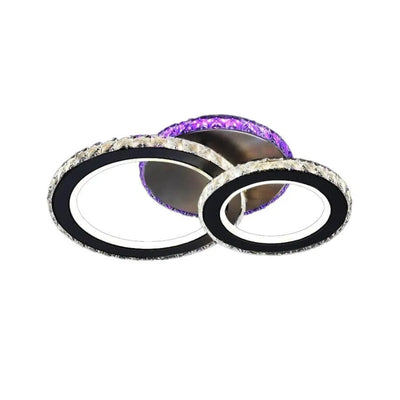 LED luster s diaľkovým ovládaním a krištáľom ZAFINA RGB 106W, 2 kruhy, studené/teplé/neutrálne svetlo, stmievateľné, čierny