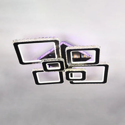 LED luster s diaľkovým ovládaním a krištáľovým TERRANO RGB 288W, 6 štvorcových, studené/teplé/neutrálne svetlo, stmievateľné, čierny