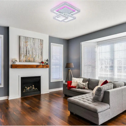 Lust LED Nova Quadria s kryštálmi, 3 svetelnými zdrojmi, RGB, s diaľkovým ovládaním, 154 W, bielym a nerezovým