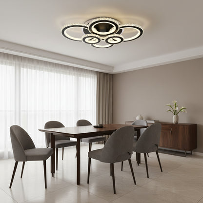 Lustra LED cu telecomanda si cristal NOVA ROTONDA RGB 145W, 6 Cercuri, lumina Rece/Calda/Neutra, Dimabila, Negru Lustre LED cu Telecomanda Default Title Alessandro Design