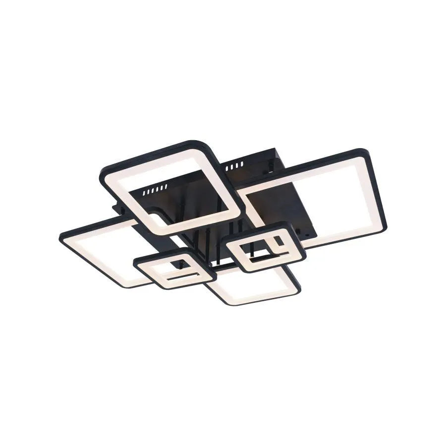 LED luster s diaľkovým ovládaním, Ella, 6 štvorcov, 114 W, studené/horúce/neutrálne svetlo, nemilosrdné, čierne
