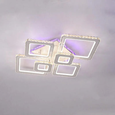 LED luster s diaľkovým ovládaním a kryštálom TERRANO RGB 288W, 6 štvorcových, studené/teplé/neutrálne svetlo, stmievateľné, lesklá chrómová biela