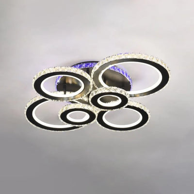 LED luster s diaľkovým ovládaním a krištáľom ZAFINA RGB 238W, 6 kruhov, studené/teplé/neutrálne svetlo, stmievateľné, čierny