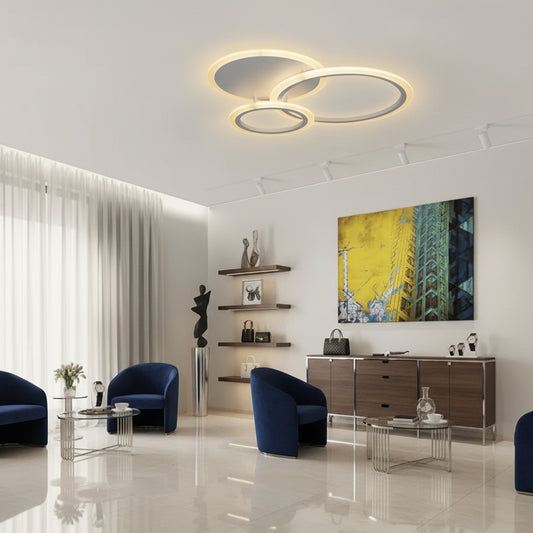 LED luster s diaľkovým ovládaním LUCY 45W, 3 kruhy, studené/teplé/neutrálne svetlo, stmievateľné, biela