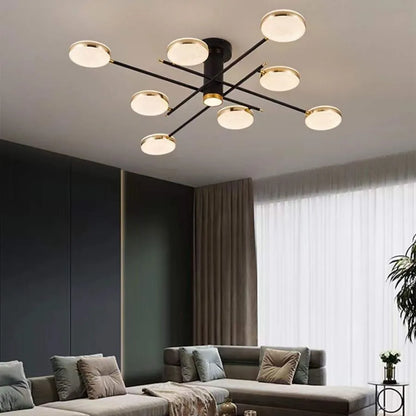 LED luster s diaľkovým ovládaním a krištáľom MISEL 154W, 9 prvkov, studené/teplé/neutrálne svetlo, stmievateľné, čierne zlato
