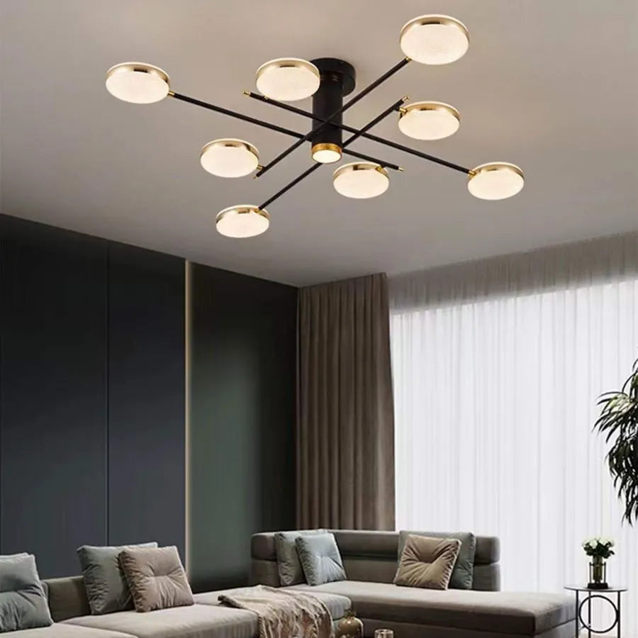 LED luster s diaľkovým ovládaním a krištáľom MISEL 154W, 9 prvkov, studené/teplé/neutrálne svetlo, stmievateľné, čierne zlato
