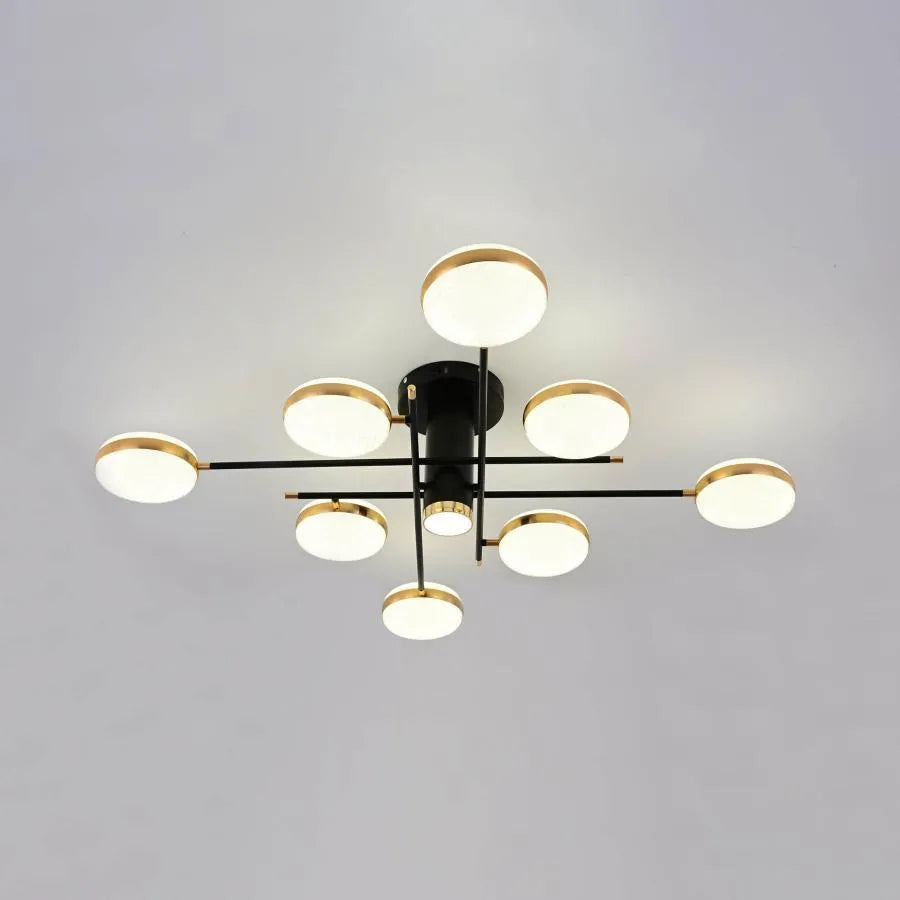 LED luster s diaľkovým ovládaním a krištáľom MISEL 154W, 9 prvkov, studené/teplé/neutrálne svetlo, stmievateľné, čierne zlato