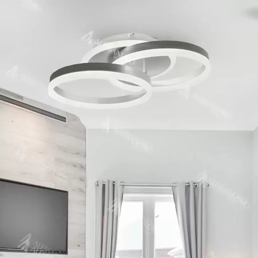 LED luster s diaľkovým ovládaním Lyra, 120 W, 2 kruhy, smú, štetcové strieborné, studené/horúce/neutrálne svetlo