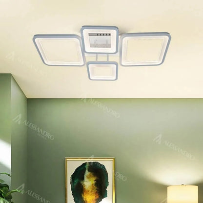 LED luster s diaľkovým ovládaním, ella, 4 štvorce, 88 W, studené/horúce/neutrálne svetlo, nestabilné, biele