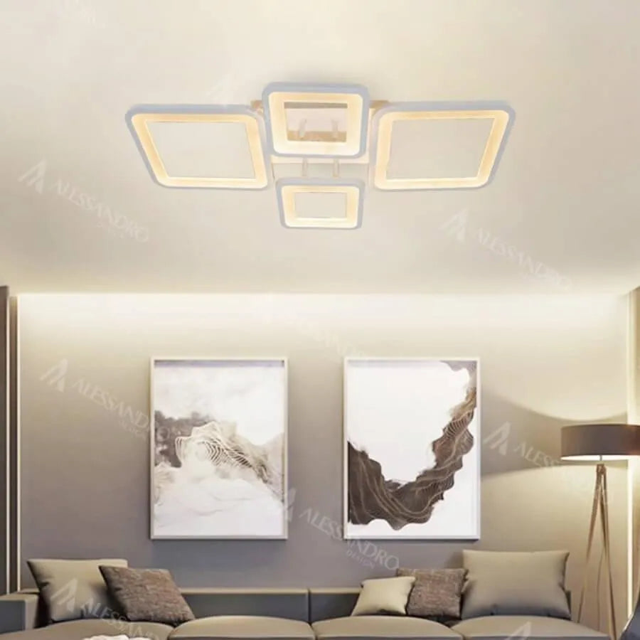 LED luster s diaľkovým ovládaním, ella, 4 štvorce, 88 W, studené/horúce/neutrálne svetlo, nestabilné, biele