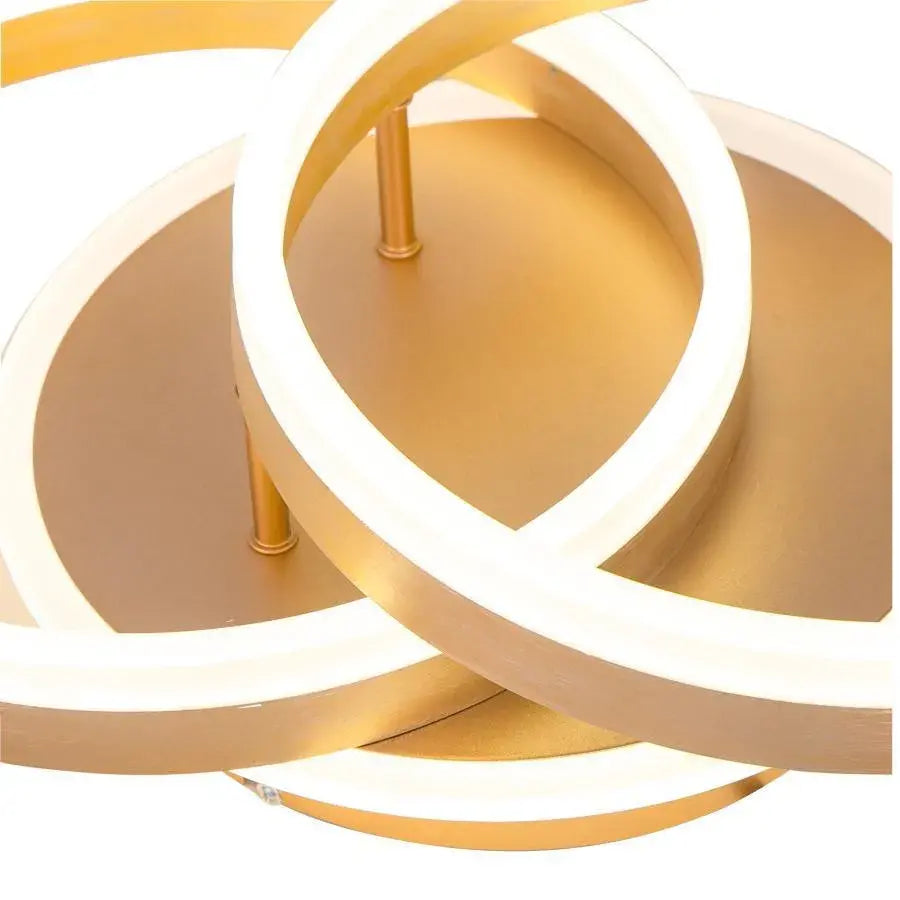 LED túžba s diaľkovým ovládaním Lyra, 120 W, 2 kruhy, stmievanie, kefované zlato, studené/horúce/neutrálne svetlo