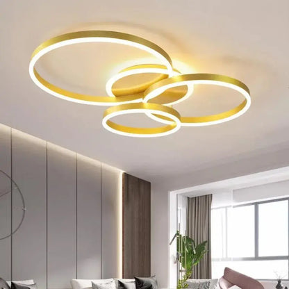 LED túžba s diaľkovým ovládaním Lyra, 100 W, 3 kruhy, Daisy, štetcové zlato, studené/horúce/neutrálne svetlo