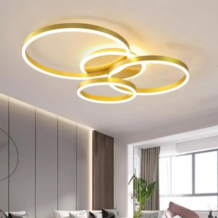 LED túžba s diaľkovým ovládaním Lyra, 100 W, 3 kruhy, Daisy, štetcové zlato, studené/horúce/neutrálne svetlo