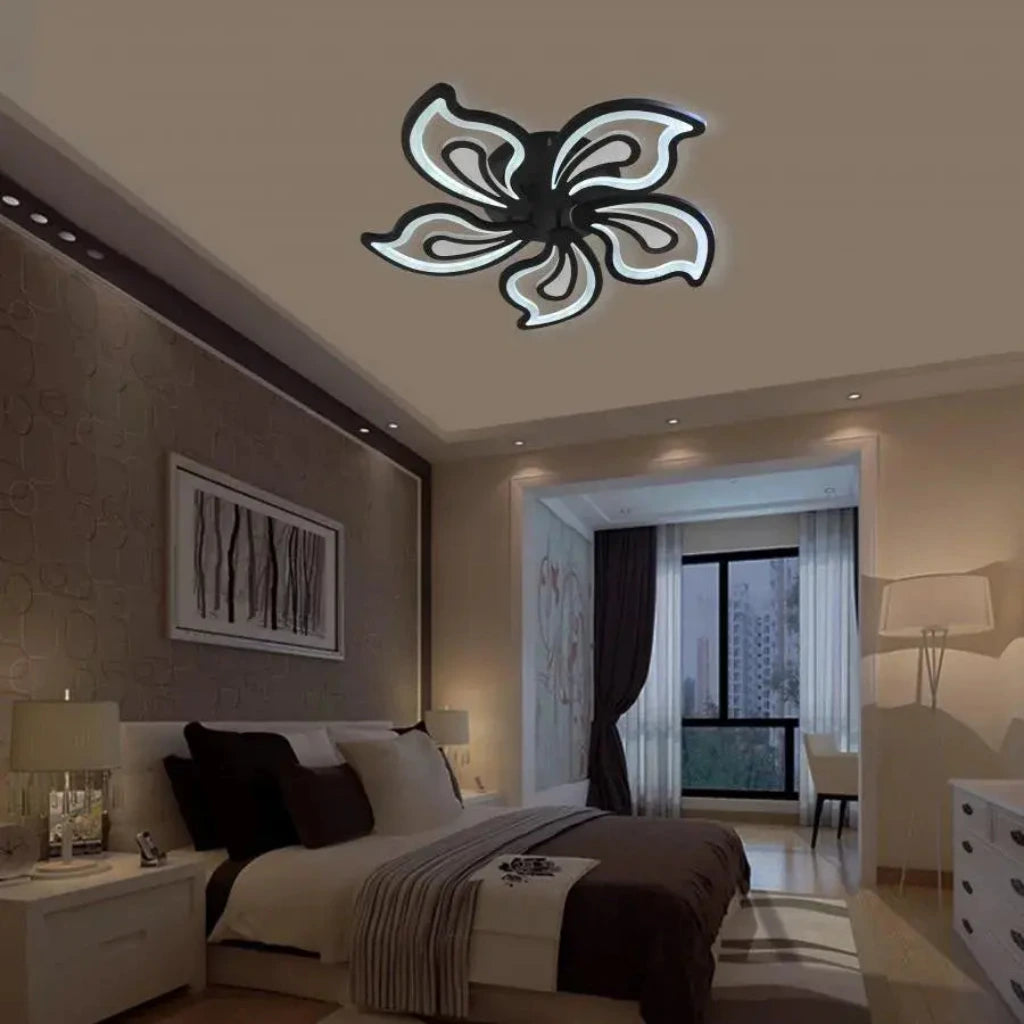 LED luster s nádherným diaľkovým ovládaním, 150 W, 5 okvetných lístkov, studeného/horúce/neutrálne svetlo, nestabilné, čierne