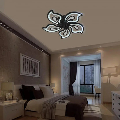LED luster s nádherným diaľkovým ovládaním, 150 W, 5 okvetných lístkov, studeného/horúce/neutrálne svetlo, nestabilné, čierne