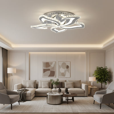 LED luster s diaľkovým ovládaním a krištáľom Alejandro RGB 88W, 5 kvetov, studené/teplé/neutrálne svetlo, stmievateľné, lesklý chróm
