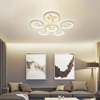 LED luster s diaľkovým ovládaním Daisy, 6 položiek, 72 W, studeného/horúceho/neutrálneho svetla, nestabilné, biele s kryštálom