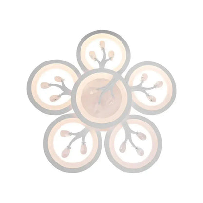 LED luster s diaľkovým ovládaním Daisy, 6 položiek, 72 W, studeného/horúceho/neutrálneho svetla, nestabilné, biele s kryštálom