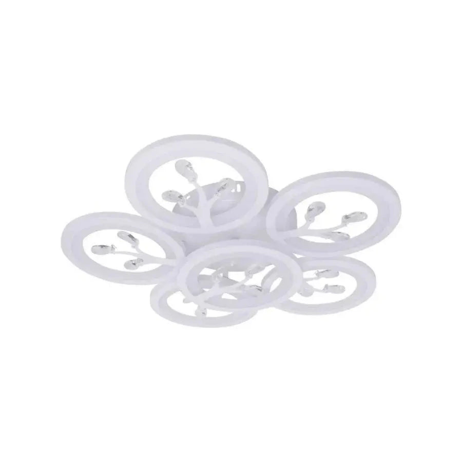 LED luster s diaľkovým ovládaním Daisy, 6 položiek, 72 W, studeného/horúceho/neutrálneho svetla, nestabilné, biele s kryštálom